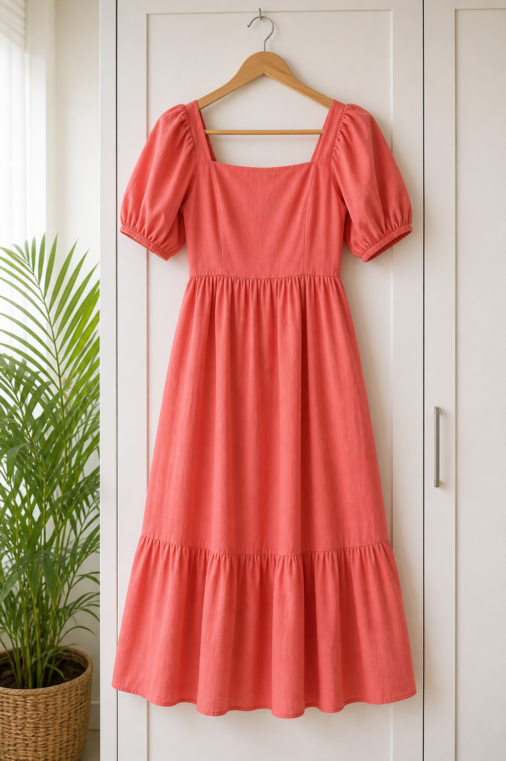 Coral brunch midi dress