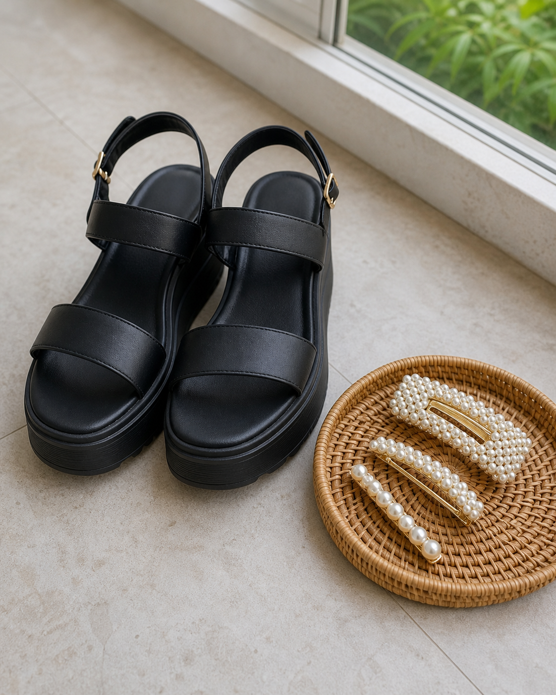 Black platform sandals
