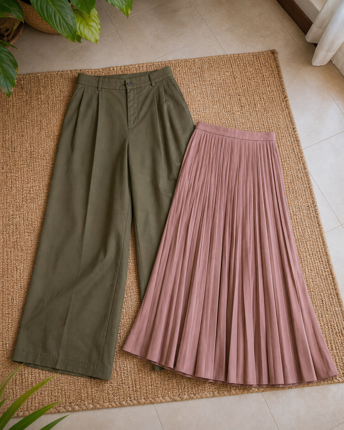 Olive wide-leg trousers